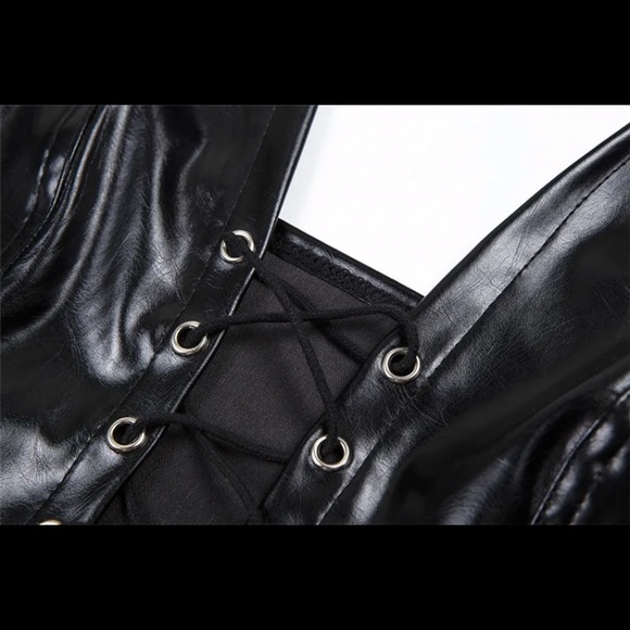 Black faux leather lace up top - Picture 13 of 16